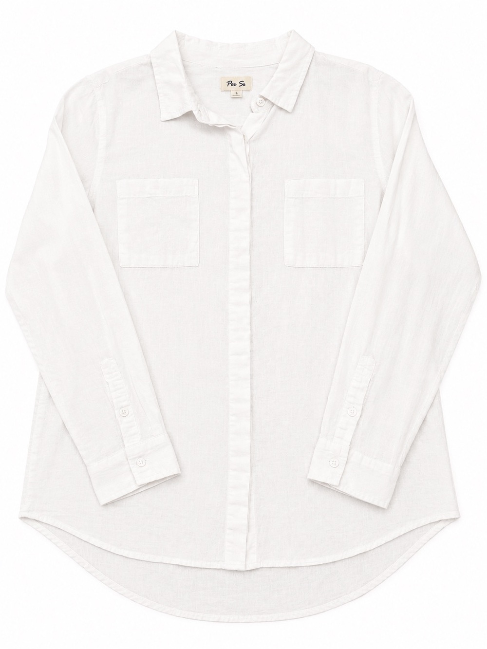 Per Se White Linen Collared Button Shirt